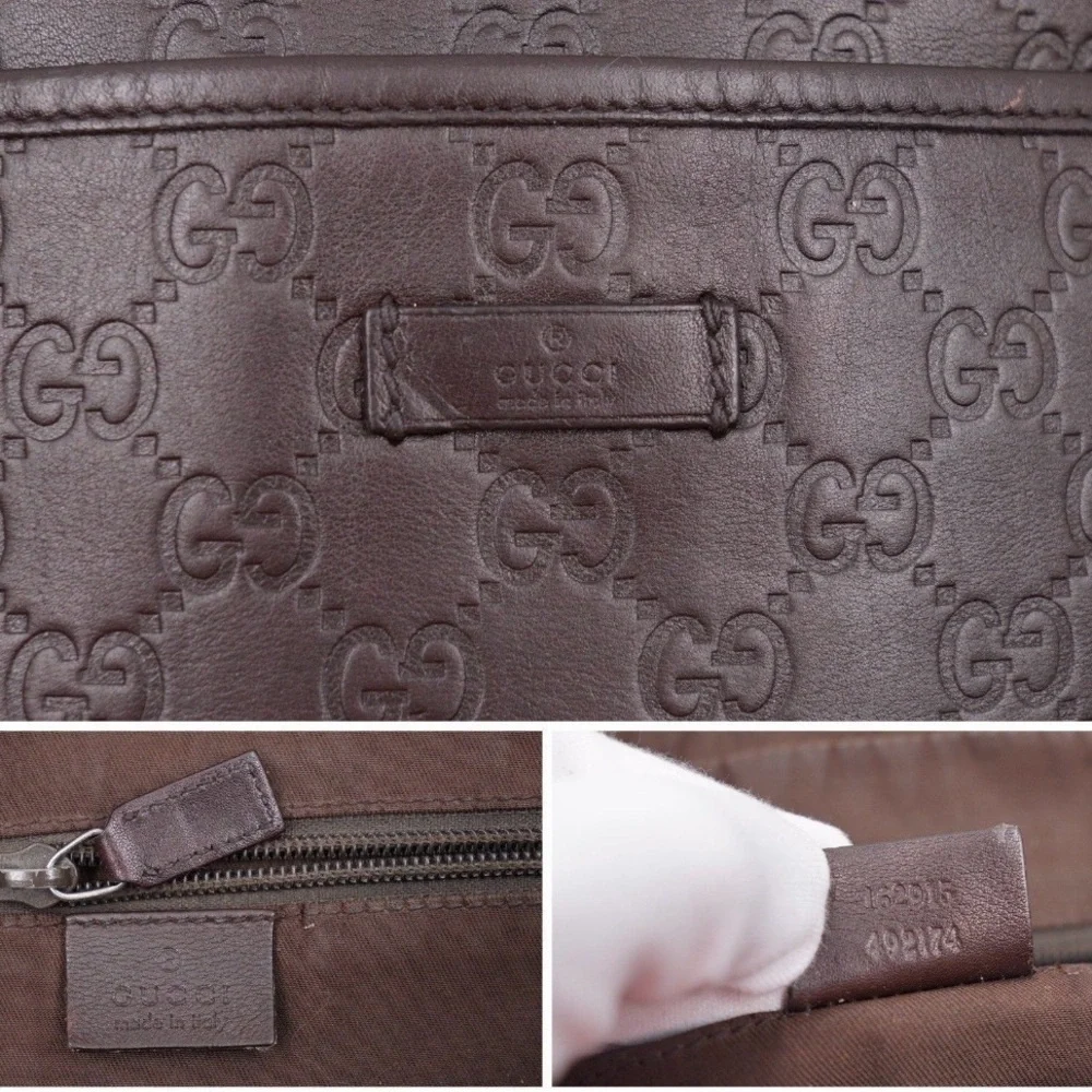 AUTHENTIC Gucci Dark Brown Embossed Leather Messenger Bag